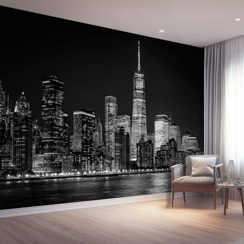 Fotografie Fototapete 250 x 175 cm, Schwarze Skyline Von New York City Thema Wohnzimmer Schlafzimmer Wandtapete Vlies Tapete UV-Beständig Geruchsfrei Montagefertig
