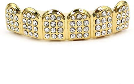 Modische HIPHOP Zahnspangen Gold/Silber Zähne Oben Und Unten Mit Diamanten Oben Und Unten Grill Schmuck Für Männer Frauen Körperpiercing Schmuck Bauchnabelring Nabelpiercings Punkrock Halskette