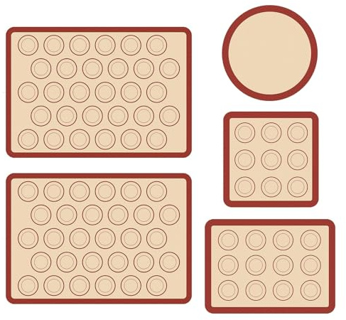 Lot de 5 Tapis de Cuisson en Silicone pour Four, Tapis à Macarons Antiadhésifs Réutilisables, Set de Tapis de Pâtisserie (2 Grands + 3 Petits) Résistant à 260°C, Alternative au Papier Sulfurisé