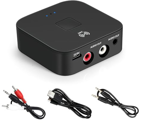 5.0 Bluetooth Audio Receiver Adapter NFC Wireless Bluetooth Extender with 3.5 mm AUX RAC Input Wireless Audio Transmitter Dual Interface for Speakers Laptop Car Amplifier Audio Headphone