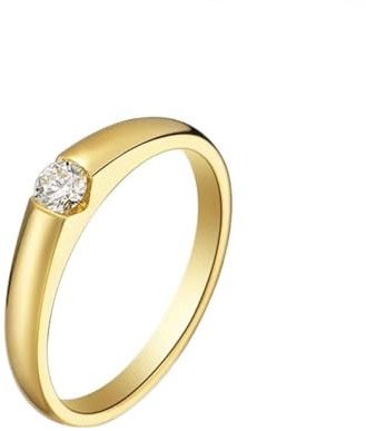 Homxi Hochzeitsringe Ring Damen Gelbgold 18 K, Solitäre Rund mit Diamant 0,1 Karat, Damen Verlobungsring Ehering Frauen Ring Gold, Gr. 52 (16.6)