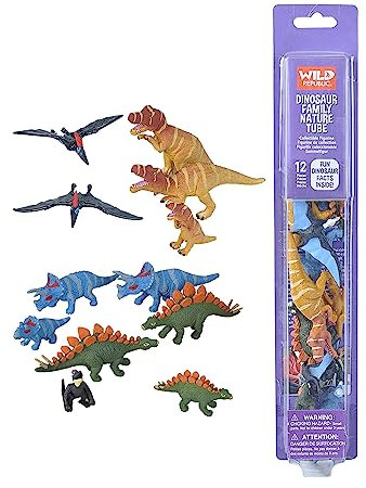 Wild Republic Nature Tube Famille des Dinosaures, 12 Espèces de Famille des Dinosaures Animaux Miniatures, Cadeau de Noël pour Enfants, Figurines à Collectionner, Super pour Le Jeu Interactif