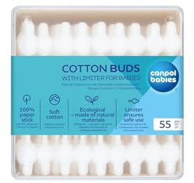 Canpol babies Hygienestäbchen für Babys 55 St., Profilierte Spitze, Papierstäbchen, Biologisch abbaubar (55 st., 1, Set)