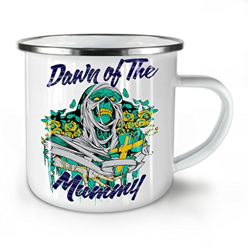 Wellcoda Dawn of Mummy Dead Enamel Mug, Beast Cup - Strong, Easy-Grip Handle, Two Side Print, Ideal for Camping & Outdoors