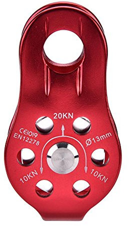 Dilwe 20kN Kletterrolle UIAA Zertifiziert Heavy Duty Single Swivel Seilrolle Fixed Baum Klettern Einzelrolle Abseilen Baumpfleger Safety Gear(Rot)