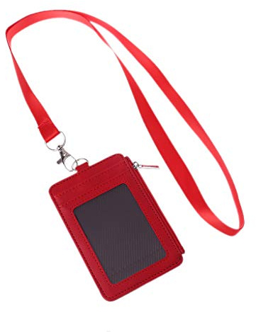 Qiulip Lederetui für Ausweis, Karten, Umhängeband, Kreditkarten-Etui