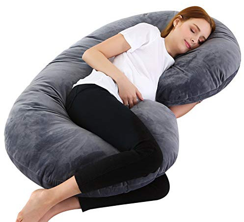 HONGBI Schwangerschaftskissen zum Schlafen C-Form Lagerungskissen und Seitenschläferkissen für Schwangere mit waschbarem Bezug Schwarz+Grau 140x70cm