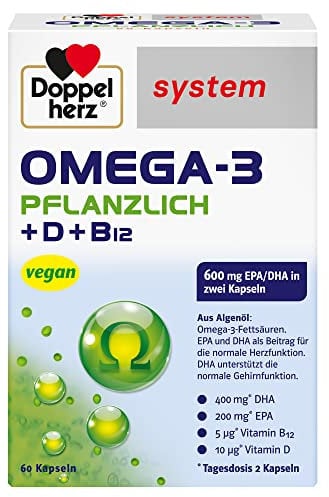 Doppelherz system OMEGA-3 PFLANZLICH – Algenöl – Vitamin D als Beitrag für die normale Funktion des Immunsystems – 60 Kapseln