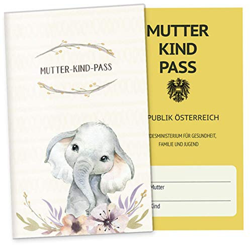 OLGS Mutter-Kind-Passhülle Österreich – Schutzhülle für Schwangerschaftsdokumente, Design Wildnis Elefant - Passend für österreichischen MuKi-Pass, ohne Personalisierung