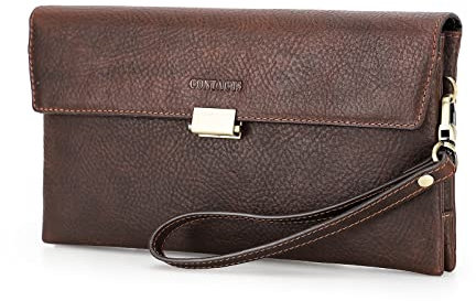 Pochette da uomo in vera pelle per carte d'identità, grande capacità, blocco antifurto, viaggio, passaporto, telefono, Marrone, Taglia unica