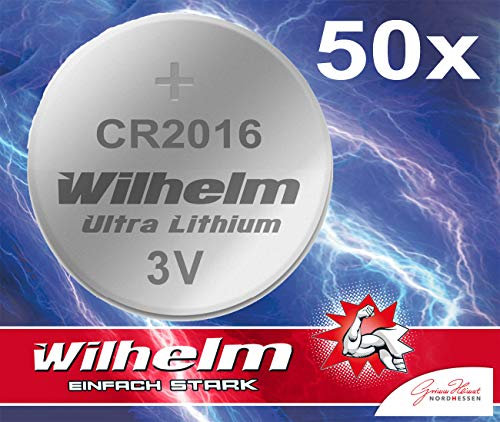 50 x Knopfzelle CR2016 Wilhelm Batterie Lithium 3V CR 2016 Industrieware…