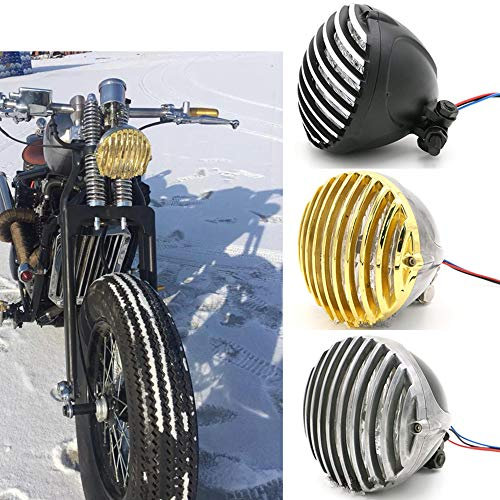 Cafe Old School überbackene Vintage Scheinwerfer Motorrad Retro Finned Grill Scheinwerfer 12V H4 Universal (Modell 3)