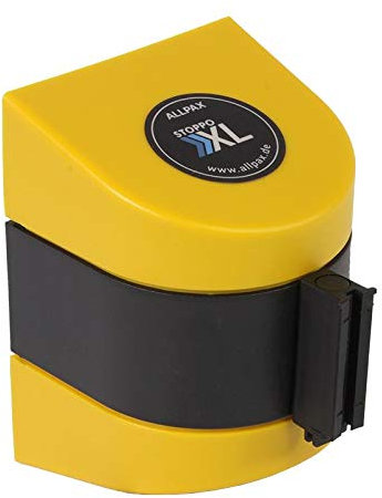 Allpax Abgrenzungsband zur Wandmontage STOPPO XL - ABS Kunststoff - Zugband GELB/SCHWARZ gestreift - Zugbandlänge 9,1 m - Verschiedene Ausführungen und Zugbandlängen erhältlich