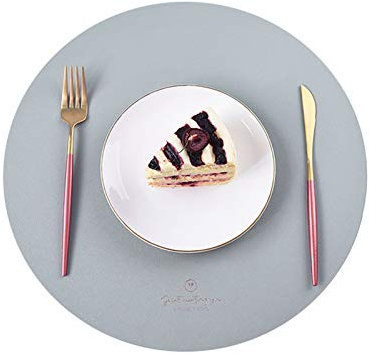 RAILONCH Abwischbar Rund Groß Leder Platzsets, 4 Stück 38cm Tischsets, Hitzebeständigen Rutschfesten Platzdeckchen für Hause Küche Restaurant (Grau,4)