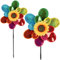 com-four® 2X Windrad - Windspiel im Blumen-Design - Bunte Windmühle für Garten, Terrasse und Balkon (2 Stück)