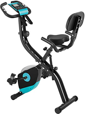 SONGMICS Fitnessgeräte für zu Hause, Heimtrainer, Hometrainer, Sportgeräte zu Hause, klappbar, mit Widerstandsband, aufrechte Sitzposition und halbliegende Trainingsposition, schwarz-blau SEB014Q01