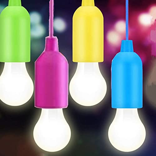 OUKEYI LED-Leuchtmittel mit Zugschnur, tragbar, batteriebetrieben, an einem Seil, Camping, Hängelampe für Party, Hochzeit, Grill, Garten, dekorativ, kaltweiß, 4 Stück