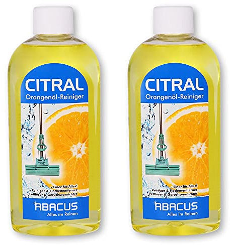 ABACUS® Orangenreiniger, Orangenölreiniger – Orange-Reiniger mit Orangenöl & Orangenduft – Fleckenentferner & Fettlöser löst Harz, Klebereste, Schmieröl, Tinte – Orangenreiniger 2x 500 ml (7749.2)