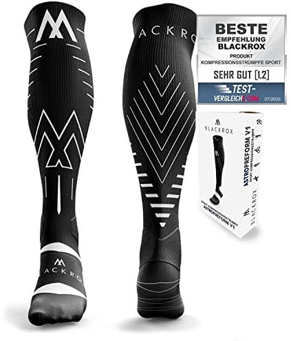BLACKROX Astropreform WINGROX Kompressionsstrümpfe für Sport – Vergleichssieger – Ideal für Laufen und Fußball – Für Damen & Herren – Lange Socks – Größe S-M, Schwarz