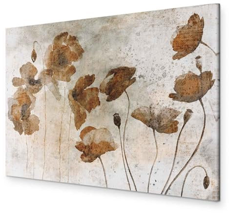 B&D XXL - Akustikbild Mohnblumen Bilder Akustikschaum Hochleistungsschallabsorber Schallschutz Leinwand 1 tlg Wandbild Raumakustik Schalldämmung Blumen Betonoptik wie gemalt