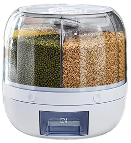 HDFGH Dispenser per alimenti secchi, dispenser per cereali, 6 griglie, girevole a 360°, contenitore automatico impermeabile e a prova di umidità, contenitore per riso da cucina