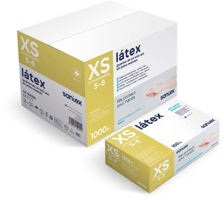 Santex Guantes de látex sin polvo blancos | Línea Látex GD05 | 100% a base de látex | Guantes desechables de un solo uso | Guantes latex | Caja de 100 unidades | Talla XS