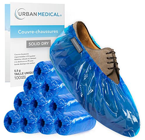 URBAN MEDICAL 100x Copriscarpe impermeabili Monouso/Riutilizzabili 5,5 g ciascuno - SOLID DRY - Sovrascarpe antistrappo e resistenti all'abrasione per uso interno ed esterno - Onesize