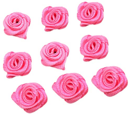 100 Stück Rosen 1.5cm kleine Kunstblumen Rosenköpfe Satinrosen Aufnäher Blumen Applikationen zum Basteln Patches Deko-Rosen Mini-Stoffrosen DIY Accessories Party Hause Hochzeit Dekoration,Rosa