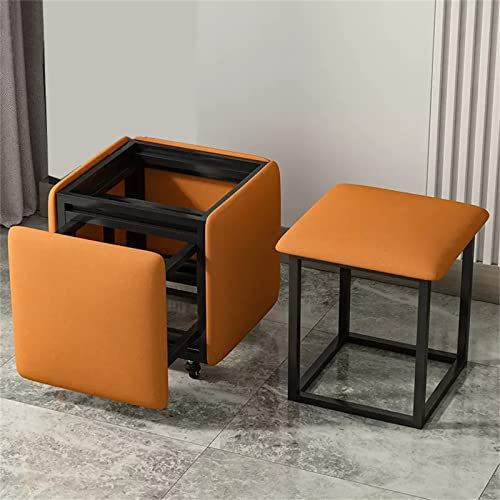 JHKZUDG Stapelbare Sofa-Stuhl-Hocker-Kombination,5 in 1 Sitzwürfel Fußhocker,Atmungsaktive Technologie Stoff Fußstütze Ottomane Hocker,Home Accessoire Kreative Cube Sofa Hocker,Orange