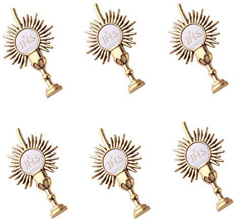 Luomu 6 Sets of Gold Tone First Communion Lapel Pin Gifts Catholic IHS breastpin for Girl Boy Eucharistic Minister, Zinc, no