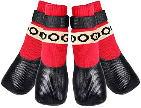 Avaner Pfotenschutz Hundeschuhe 4pcs Outdoor Sportschuhe Hundesocken wasserdichte Hundestiefel mit Anti-Rutsch Sohle Regenschutz Hundeschuhe Rot für KLEINE MITTELGROSSE Hunde Katzen (Größe XL)