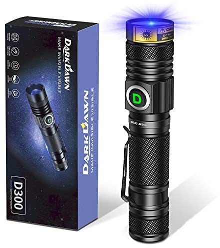 DARKDAWN Lampe Torches UV 365nm, USB Rechargeable Lampes de Wood Ultraviolet LED Lumière Noire, Mini-détecteur puissant pour les taches d'urine, verre d'uranium, Billet, Fluorescent, Résine, 370nm