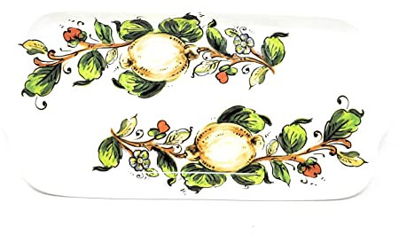 Nova Deruta Kleines Serviertablett mit Griffen, Zitronen mit Blüten und Blättern, hergestellt in Italien, exklusiv handgefertigtes Steingut, Sur La Tisch, Kekse, Butterdose, Teller, 27,9 x 13,3 cm