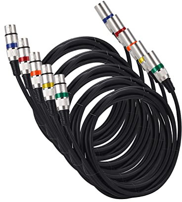 PERMUST 5 Pack Cable de micrófono XLR macho a hembra de 3 pines 3M,cable de conexión de cable de señal DMX Cables Dmx para luz de escenario (conector de metal)