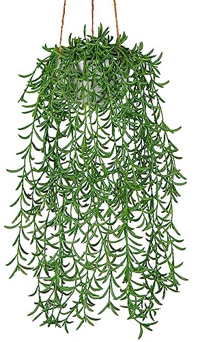 Oairse Artificial Hanging String of Pearls Plant 43cm Faux Trailing Succulent in White Pot, Indoor Hanging Plants for Home Wall Decor, Bathroom, Office, Boho Shelf Decoration