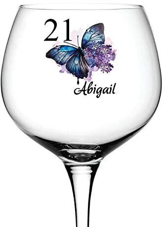 ukgiftstoreonline Personalised 21st Birthday Butterfly Cocktail Gin Glass Gift for Her
