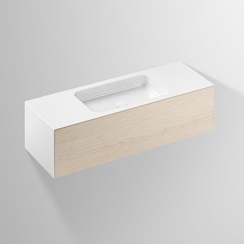 Alape WP.Folio6 Waschplatz, 1254x350x450mm, Waschtischunterschrank 1 Vollauszug, Waschtisch ohne Hahnloch, 515751, Farbe (Front/Korpus): Holzdekor Eiche gebürstet