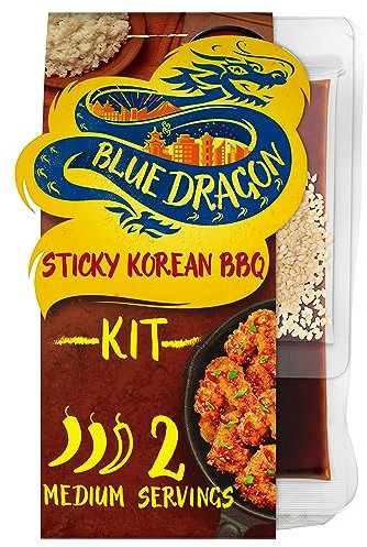 Blue Dragon Sticky Korean BBQ Kit 222g | Medium Spice | Serves 2 | Authentic Flavour Meal Kit Including Glaze, Panko Breadcrumbs, Batter & Garnish