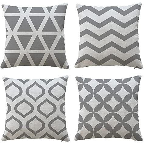 Hangood Waterproof Cushion Covers Outdoor Garden Geometry Set of 4pcs Throw Pillow Case Home Decorative Sofa Protectors Chair Living Room Grey 18x18