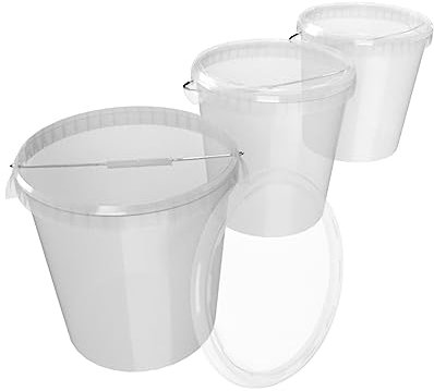 3 cubos con tapa, 30 litros, fabricados en Alemania, aptos para alimentos, estable, herméticos, para almacenamiento de alimentos, material de oficina, habitación infantil, hogar, taller y gastronomía,