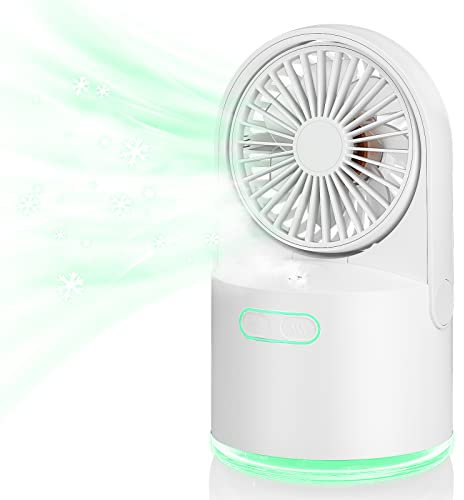 Ventilador de Escritorio USB con Agua Nebulizada Ventilador Portátil Silencioso Potente 3 Velocidades USB Mini Ventilador con depósito de agua de 300ml Hogar Dormitorio Oficina Viaje Blanco