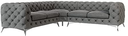 S-Style Möbel Maria Ecksofa 5 Sitzer Chesterfield Eckcouch Sofa Für Wohnzimmer Lounge Couch Mit Verchromten Füßen Möbel Freistehende Polster Sofas Couches Grau 264 x 264 x 75
