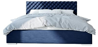 Polsterbett Mars im Chesterfield Stil 4 Elegante Farben 4 Breiten und großer Bettkasten Dunkelblau 160cm X 200cm