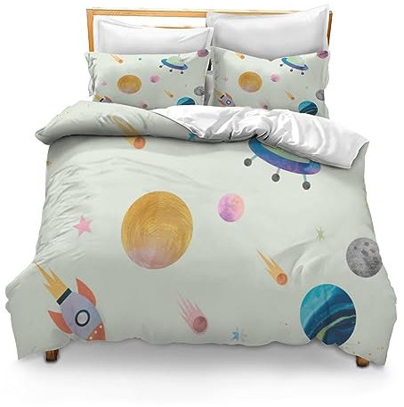 Horienteeon Kinder-Bettwäsche-Set mit Cartoon-Motiv, Doppelbett, Weltraum-Thema, weich, leicht, Mikrofaser, Kinderbett-Set für Jungen und Mädchen, Kleinkinder