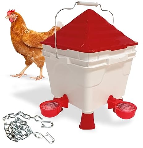Breker Automatischer Tränkeeimer 8 Liter [mit ABNEHMBAREN STANDBEINEN] Hühnertränke - Wasserspender für Tiere - Ideal für Hühner, Enten und Gänse - inkl. Metallkette - Selbstfüllende Geflügeltränke