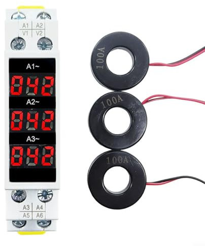 Amperometro trifase, display a 3 cifre trifase, mini DIN da 35 mm, display digitale trifase modulare indicatore misuratore di corrente