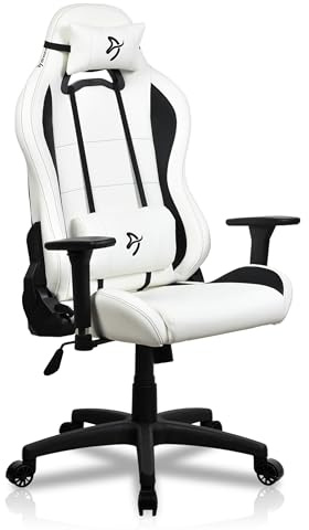 Arozzi Torretta Super Soft Upholstery Fabric Gaming Chair, Breathable Fluid-Repellent Ergonomic Office Chair with Adjustable Height, 3D Armrest & 2 Supportive Pillows (White)