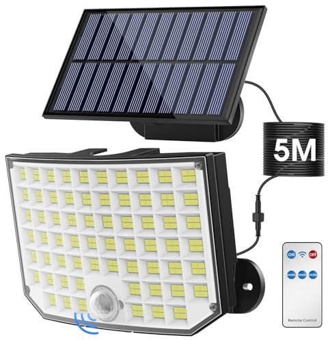 Ortiny Lampe Solaire Exterieur, 256 LED 3 modes, Lampe Solaire Exterieur Detecteur De Mouvement IP65 étanche Eclairage Exterieur Solaire 180° Pour Les Jardins、Balcons et Garages, 1 Paquets