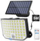 Luz Solar Exterior Jardin, Ortiny 256 LED 3 modes, 180°iluminado Focos Led Exterior Solares IP65 Indice De Impermeabilidad Luz Exterior Con Sensor De Movimiento cable fibra óptica de 5 m, Paquete de 1