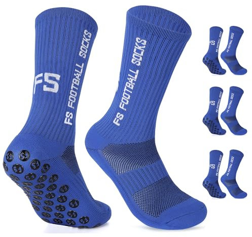 Gohanny Fußballsocken 3 Paar Rutschfeste Fußball Socken, Größen 39-36, Fussball Socken für Damen & Herren - Anti-Rutsch Grip Fußball Socken- Sportsocken Atmungsaktiv, Blau